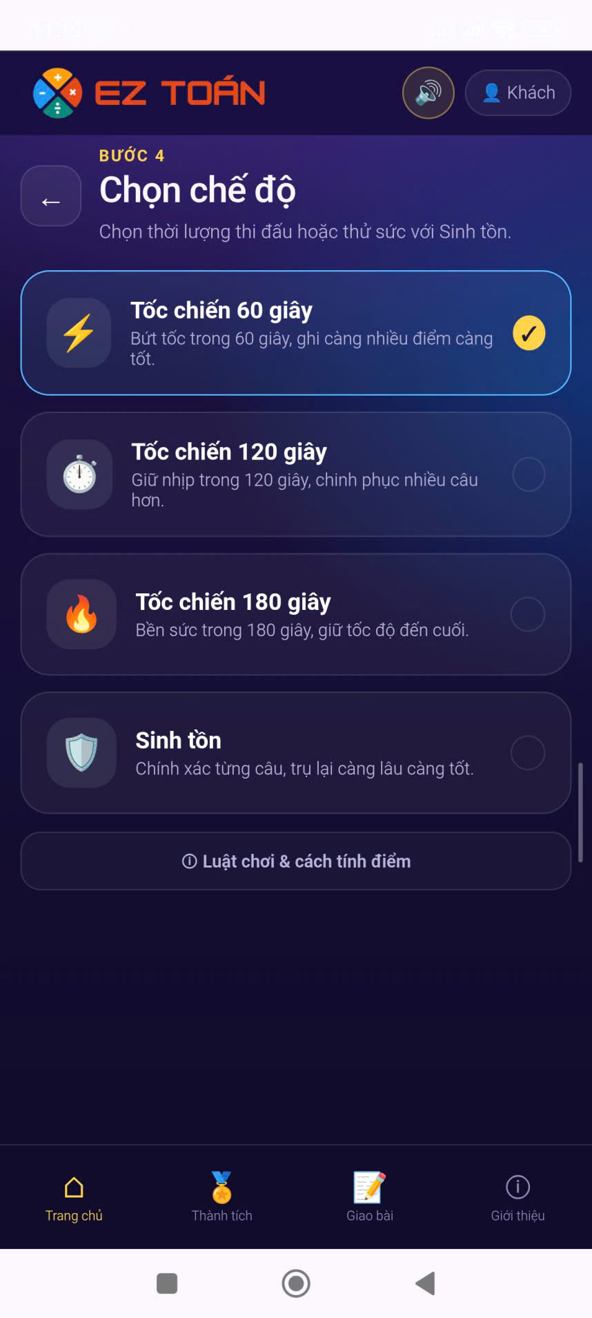 Chọn chế độ